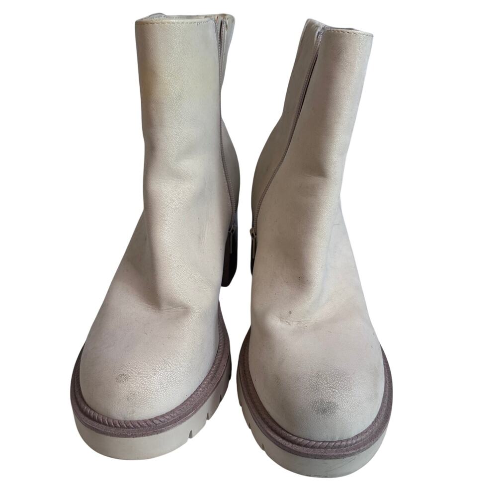 Altard State Lolla Cream Platform Booties Faux Leather Block Heel Ankle Boots 10